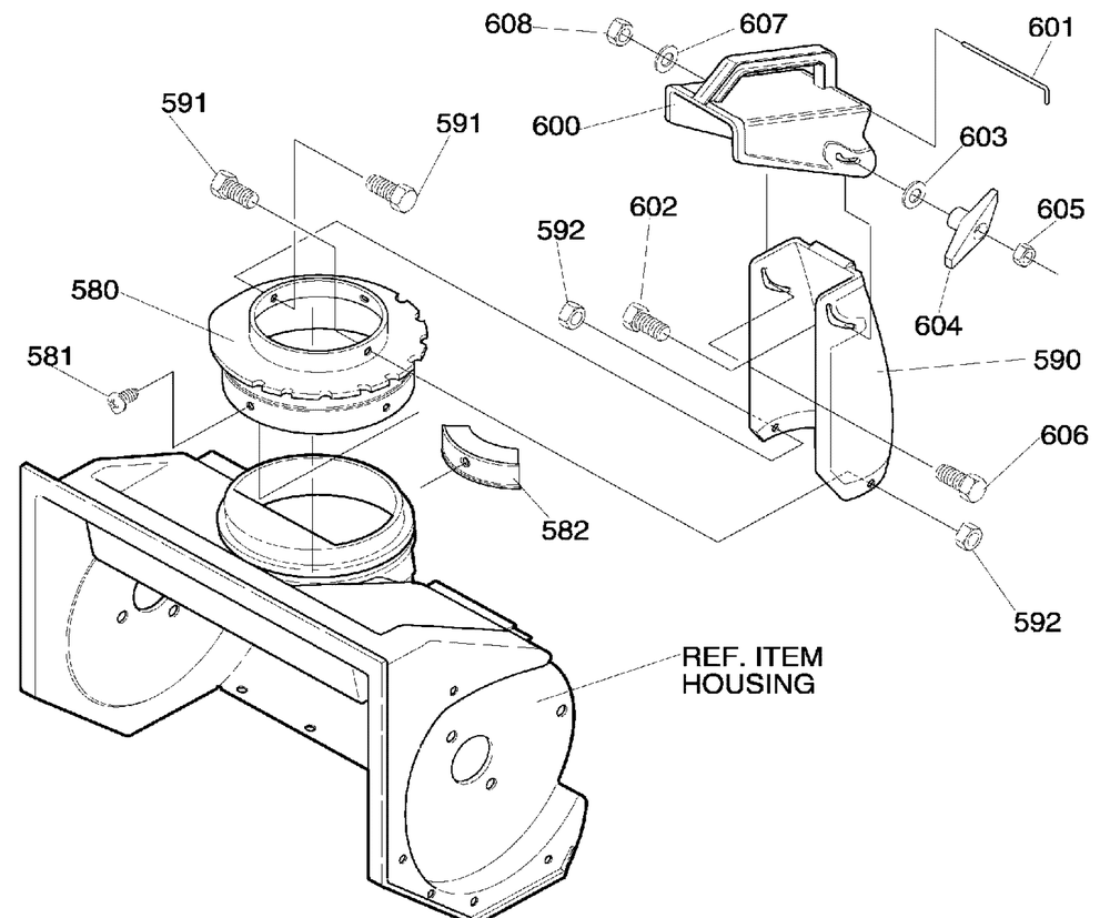 Discharge Chute Assembly Diagram and Parts List for 620000X30NC 2004 Briggs and Stratton Snow Blower